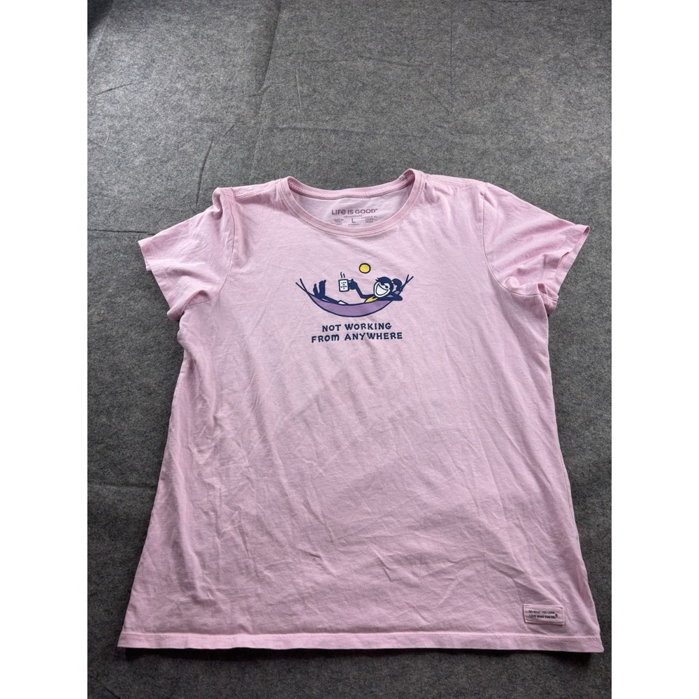 Life Is Good Womens L Pink T-shirt Featuring Jackie Not Working From Anywhere